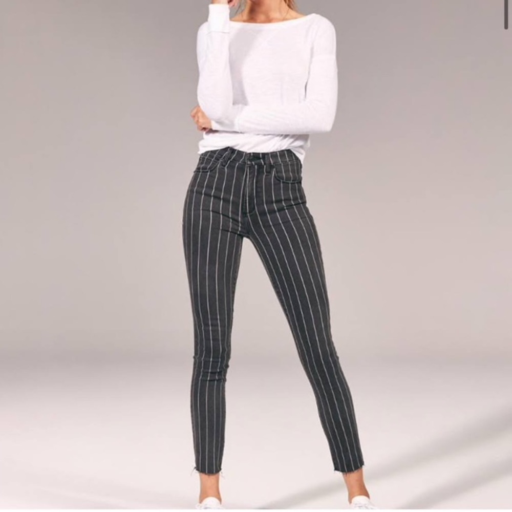 Pinstripe High Rise Ankle Jeans